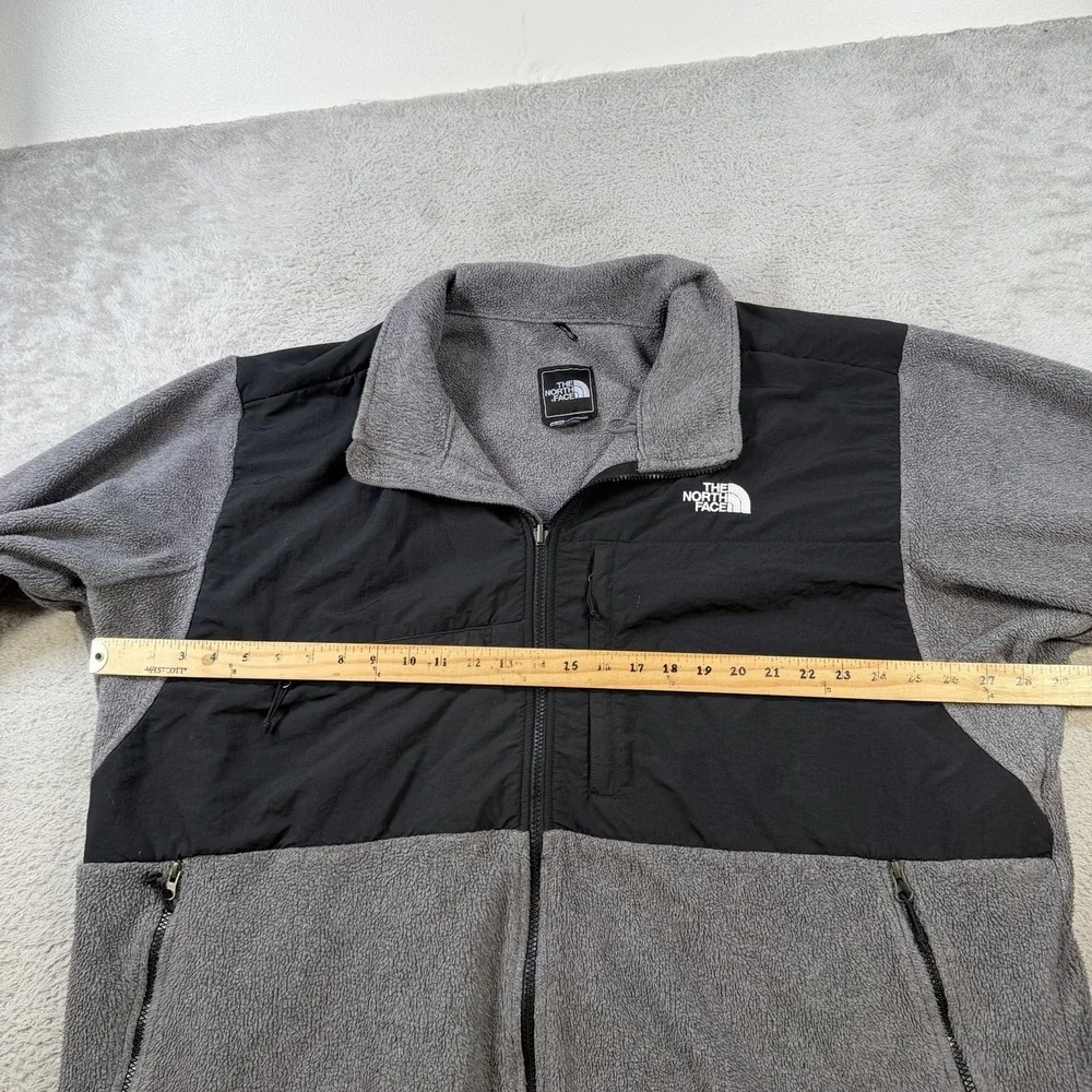 The North Face Denali Jacket Mens 3XL Black Grey Full Zip Fleece Polartec Pocket